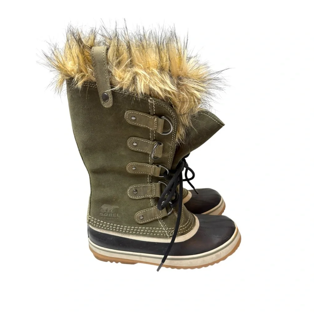 Sorel‎ Joan of Artic Tall Snow Boot Nori Olive Green Winter Waterproof Fur Suede
